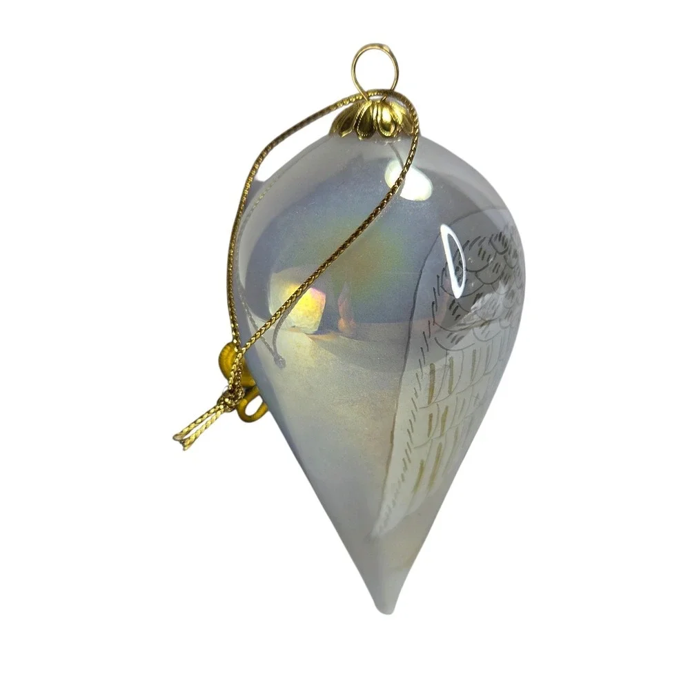 Pier 1 Li Bien Angel Ornament Iridescent Tear Drop Shape Christmas Glass Vtg Box